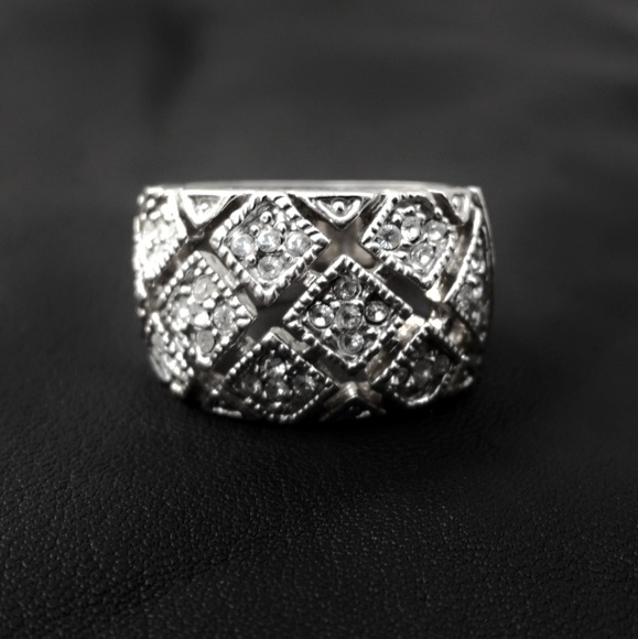 Gorgeous Wide Sterling Silver & Swarovski Crystal Ring- Size 8 - Picture 3 of 6